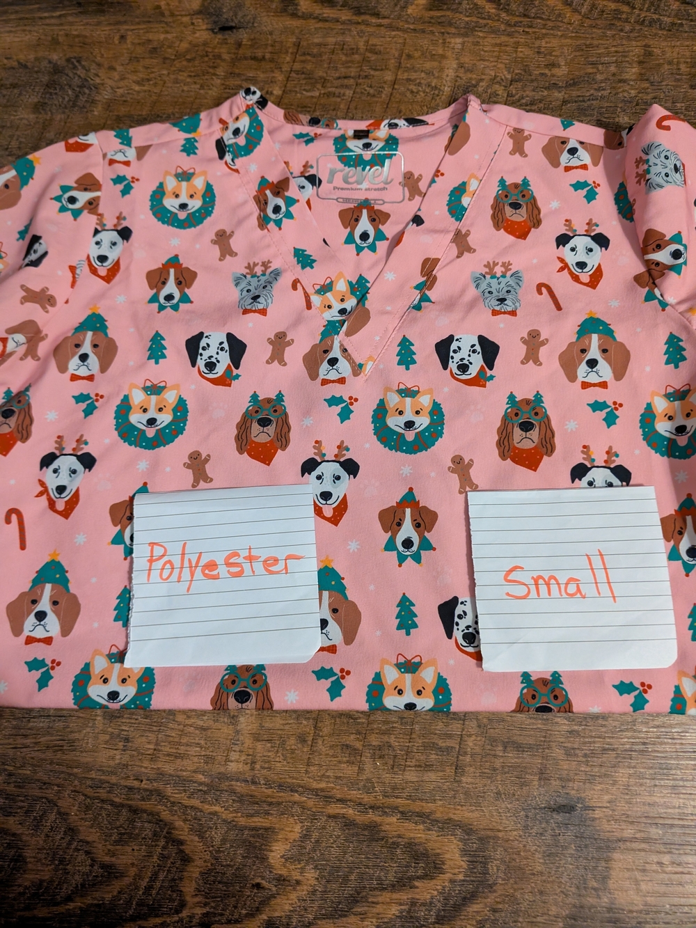 Pink Holiday Dog Print Scrub Top